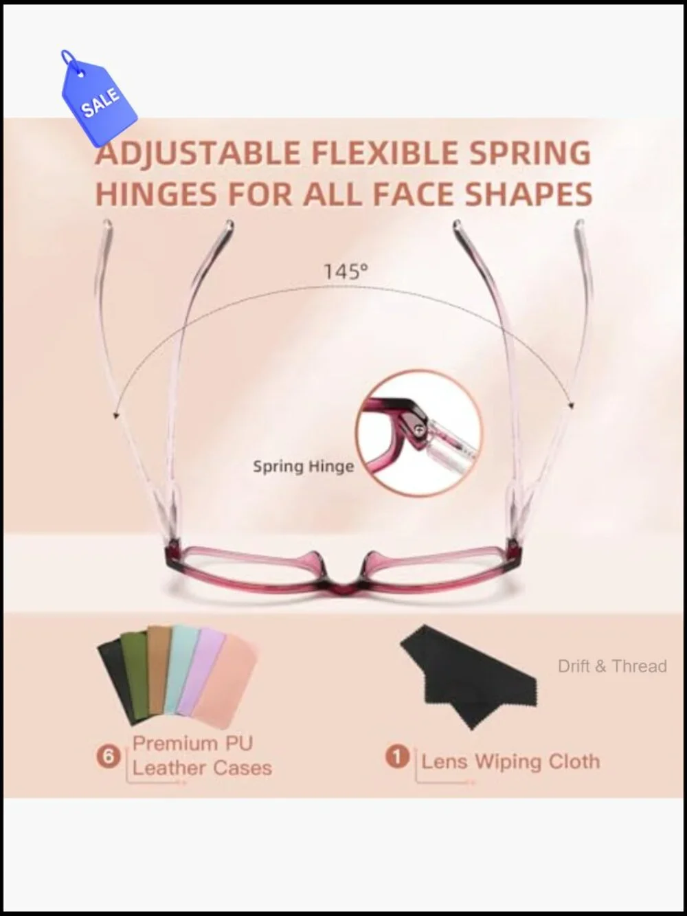 6 Pack Blue Light Blocking Reading Glasses for Women with Spring Hinge